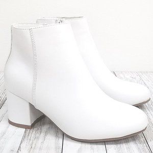 New White Chunky Heel Short Ankle Boots Booties
